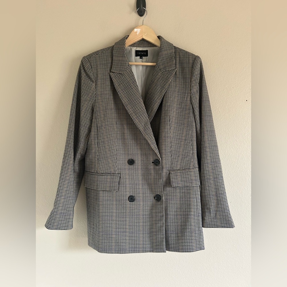 1.State (Nordstrom) Double-Breasted Boyfriend Houndstooth Blazer, Size 12
